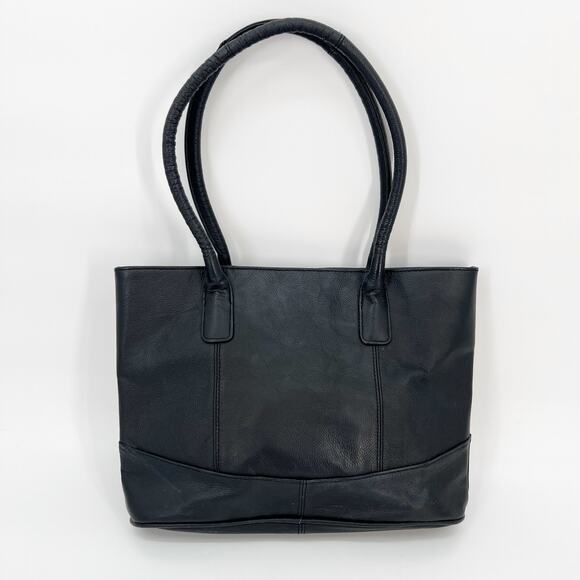 AmeriLeather Casual Handbag Satchel Black Leather Double Top Handle Zip Shoulder - Picture 1 of 11